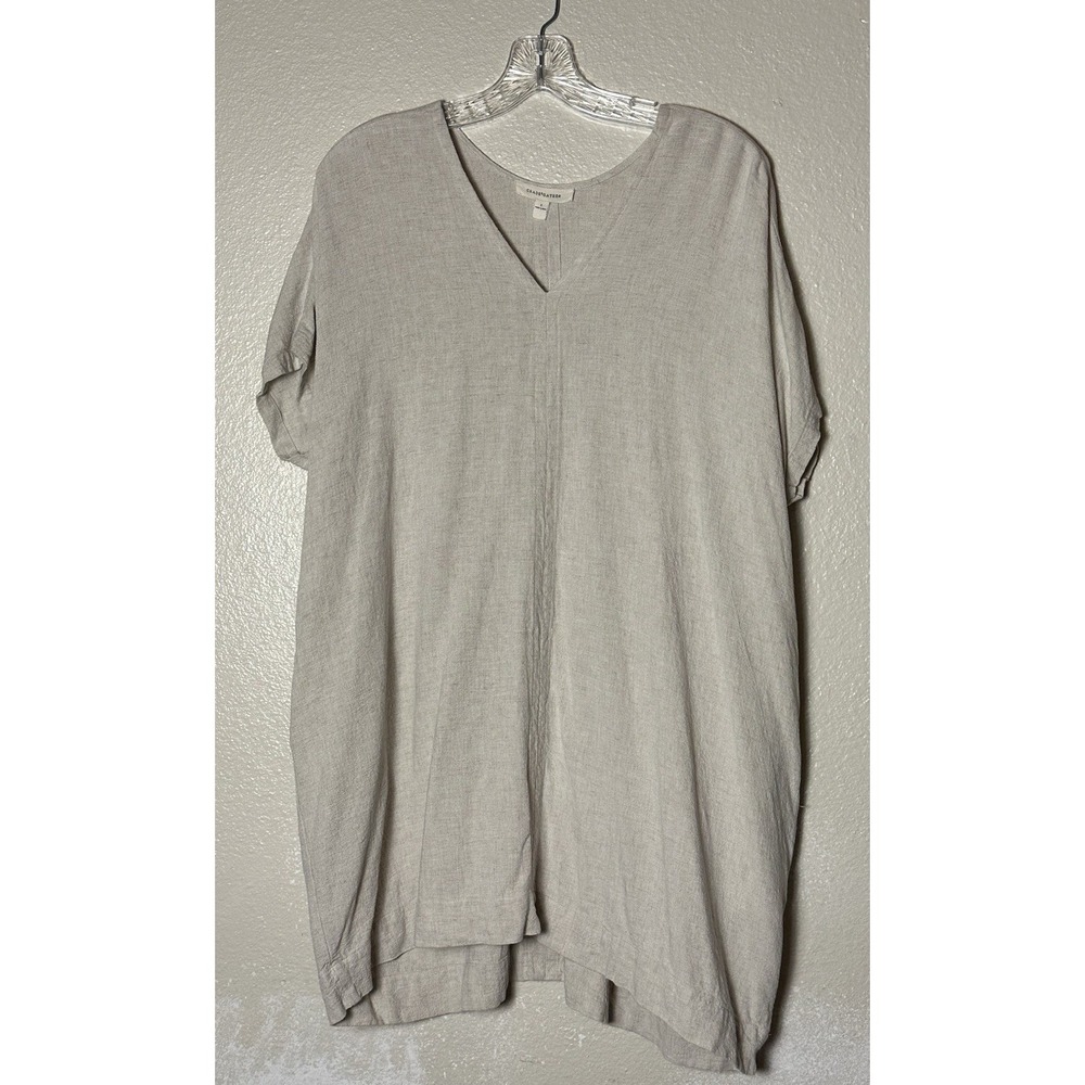 Grade & Gather Size Small Linen Blend Beige Tunic Dress with Pockets